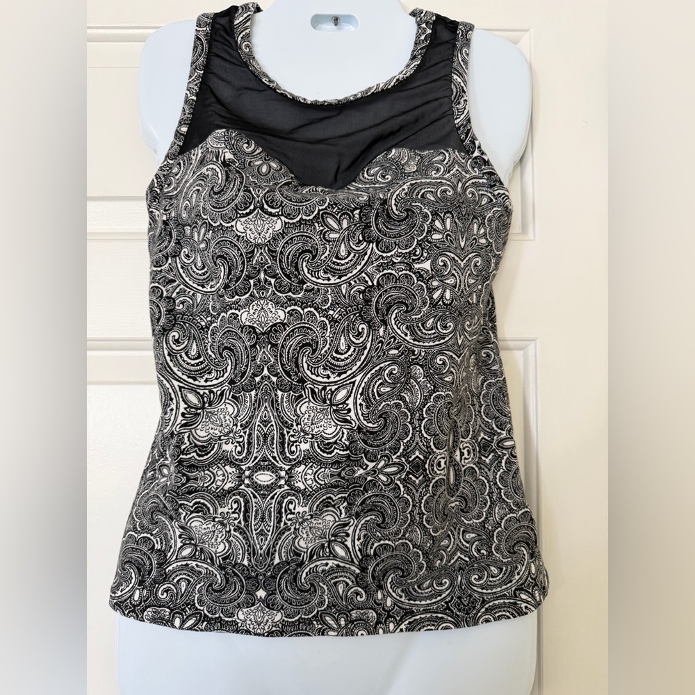 Express Y2K mesh and floral sleeveless Women's Black and White Paisley Top